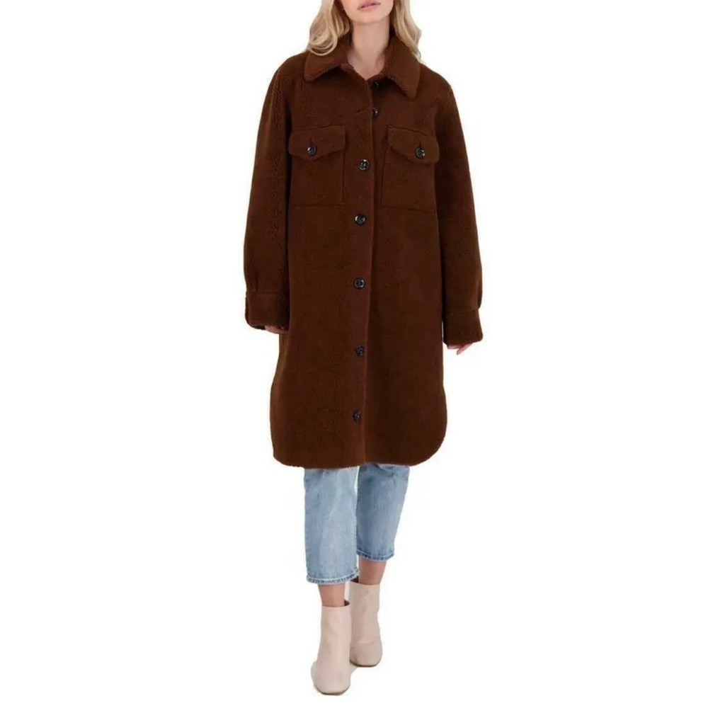 REBECCA MINKOFF Harper Teddy Bear Wool Coat Chocolate Brown Size M
